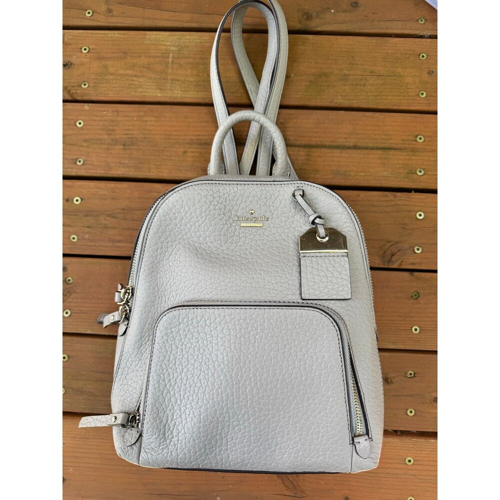 Kate Spade Gray Pebbled Leather Backpack – Adjustable Straps